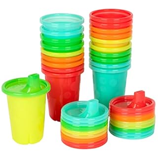 The First Years Take & Toss Spill Proof Sippy Cups - Rainbow Party Pack - Reusable Toddler Cups - Kids Cups and Snap On Lids for Ages 9 Months and Up - 20 Count Multicolor