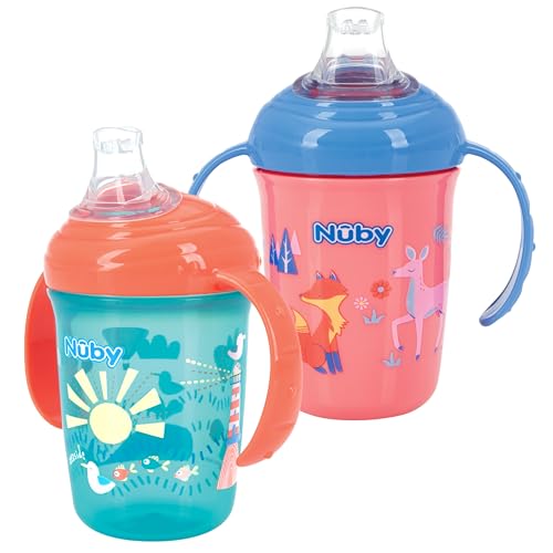 Nuby No-Spill Baby's First Soft Spout Cup 8oz 2-Pack Aqua Ocean Pink