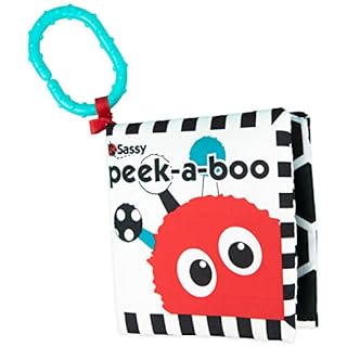 Sassy Peek-a-Boo Activity Book with Attachable Link for On-The-Go Travel, Sensory Play, Black & White, Ages 0+ Months Black