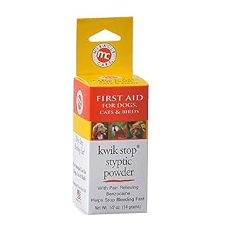 Miracle Care Kwik Stop Styptic Powder For Dogs, Cats and Birds, 0.5 Ounce, Fast Acting Blood Stop Powder with Pain Relieving Benzocaine