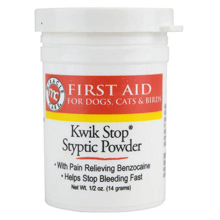 Miracle Care Kwik Stop Styptic Powder For Dogs, Cats and Birds, 0.5 Ounce, Fast Acting Blood Stop Powder with Pain Relieving Benzocaine