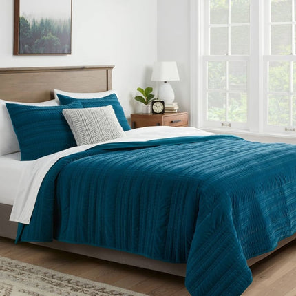 Full/Queen Lofty Velvet Quilt Dark Teal Blue - Threshold: Machine Washable, OEKO-TEX Certified, Polyester Fill