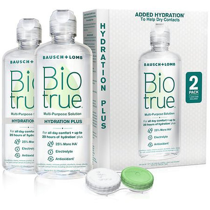 Biotrue Hydration Plus Contact Lens Solution, Multi-Purpose Solution for Soft Contact Lenses, Lens Case Included, 10 FL OZ (Pack of 2)