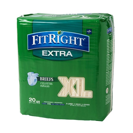 FitRight OptiFit Extra Adult Briefs with Tabs, Unisex, X-Large (56-64 Inches), Moderate Absorbency, Comfortable and Protective, Ideal for Medical Patients, Hospitals, Nursing Homes, Pack of 20