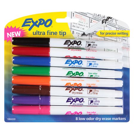 EXPO Low Odor Dry Erase Markers Ultra-Fine Tip Assorted Colors 8 Count