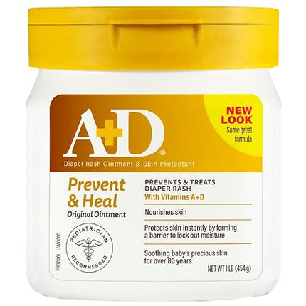 A+D Original Diaper Rash Ointment, Prevents & Protects Diaper Rash, Moisturizes & Heals Dry Skin With Vitamins A&D, 16oz Jar
