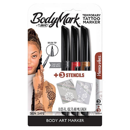 BIC BodyMark Temporary Tattoo Markers, Premium Brush Tip, Skin-Safe, Long-Lasting