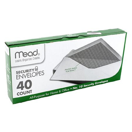 Mead #10 Envelopes, Security Printed Lining for Privacy, Gummed Closure, All-Purpose 20-Ib Paper, 4-1/8" x 9-1/2", White, 40 Letter Size Envelopes per Box (75214)