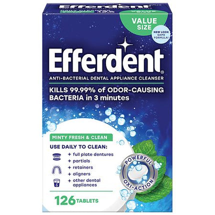 Efferdent Retainer Cleaning Tablets, Denture Cleaning Tablets for Dental Appliances, Minty Fresh & Clean, 126 Count