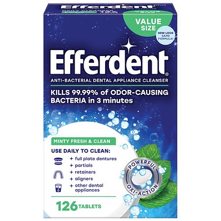 Efferdent Retainer Cleaning Tablets, Denture Cleaning Tablets for Dental Appliances, Minty Fresh & Clean, 126 Count