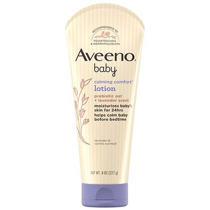 Aveeno Baby Calming Comfort Moisturizing Lotion with Relaxing Lavender & Vanilla Scents, Non-Greasy Body Lotion with prebiotic Oatmeal & Dimethicone, Paraben- & Phthalate-Free, 8 fl. oz