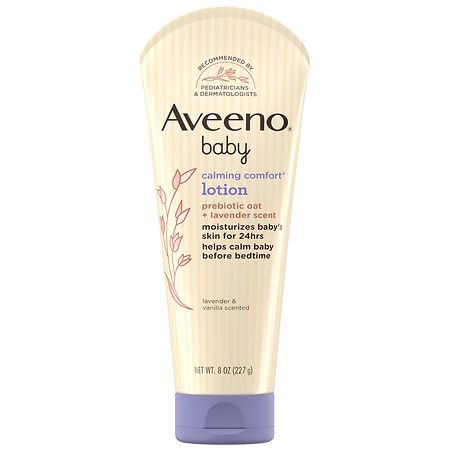 Aveeno Baby Calming Comfort Moisturizing Lotion with Relaxing Lavender & Vanilla Scents, Non-Greasy Body Lotion with prebiotic Oatmeal & Dimethicone, Paraben- & Phthalate-Free, 8 fl. oz