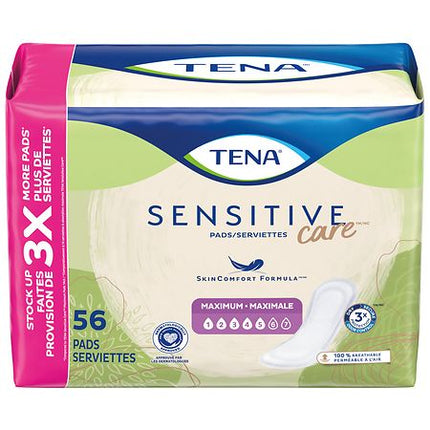 TENA Sensitive Care Maximum Absorbency Incontinence/Bladder Control Pad for Women, Regular Length, 56 Count