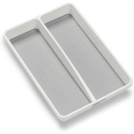 madesmart Classic Mini Utensil Tray, Soft Grip, Non-Slip Kitchen Drawer Organizer, 2 Compartments, Multi-Purpose Home Organization, BPA Free, White White