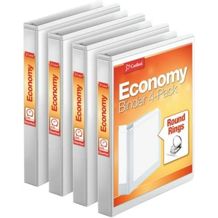 Cardinal Economy 3 Ring Binder, 1 Inch, Presentation View, White, Holds 225 Sheets, Nonstick, PVC Free, 4 Pack of Binders (79510)
