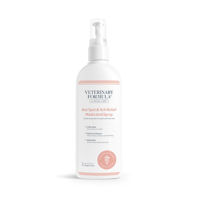 Veterinary Formula Clinical Care Hot Spot & Itch Relief Medicated Spray, 8oz – Easy to Use Spray for Dogs & Cats – Helps Alleviate Sensitive Skin, Scratching, and Licking of Coat (1 Pack)