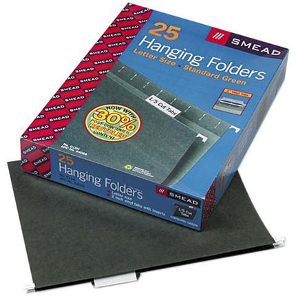 Smead Hanging File Folder, 1/5-Cut Adjustable Tab, Letter Size, Standard Green, Hanging Folders for Filing Cabinets, File Organizer Folder, 25 Per Box (64055)