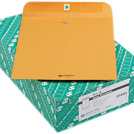 Quality Park 10 x 12 Clasp Envelopes with Clasp Closure and Gummed Seal, Great for Filing, Storing or Mailing Documents, 28 lb Brown Kraft, 100 per Box (QUA37895)