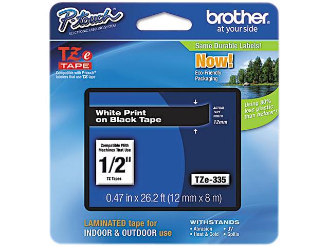 Brother Genuine P-touch TZE-335 Label Tape, 1/2" (0.47") Standard Laminated P-touch Tape, White on black, Laminated for Indoor or Outdoor Use, Water Resistant, 26.2 Feet (8M), Single-Pack