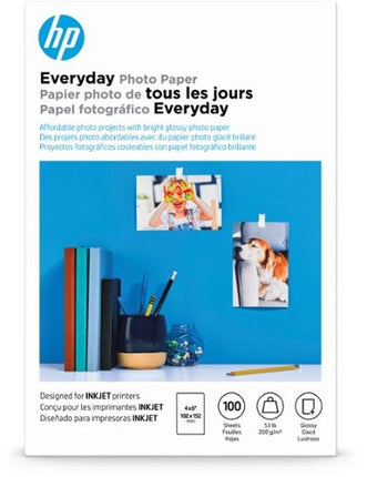 HP Everyday Photo Paper, Glossy, 4x6 in, 100 sheets (CR759A), Pack of 1