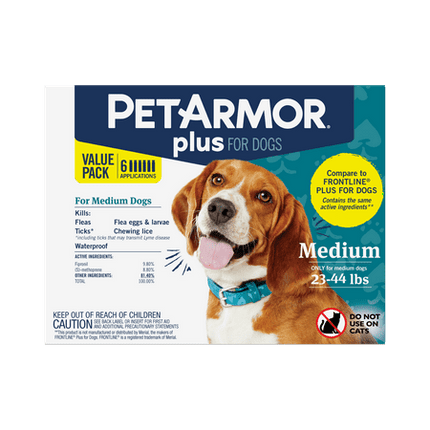 PetArmor Plus Flea and Tick Prevention for Dogs, Dog Flea and Tick Treatment, 6 Doses, Waterproof Topical, Fast Acting, Medium Dogs (23-44 lbs)