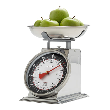 Taylor Mechanical Kitchen Food Scale with Bowl, Weighs Up to 11lbs, Measures in Grams and Ounces, Analog Cooking Scale for Baking, Black and Silver Black and Silver