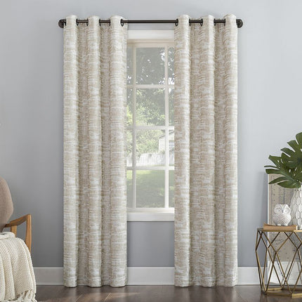96"x40" Parrish Distressed Grid Thermal Extreme 100% Blackout Grommet Curtain Panel Beige - Sun Zero: Beige Grommet Thermal Curtain