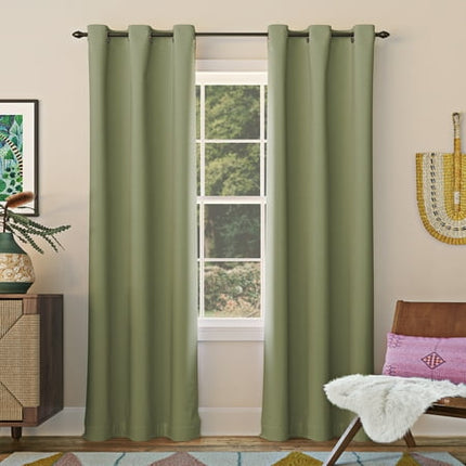 40"x54" Sun Zero Blackout Kenneth Energy Saving Grommet Curtain Panel Green: Solid Polyester Indoor Curtain