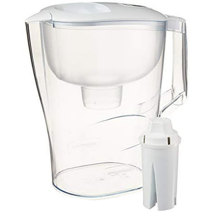 Amazon Basics 10-Cup Pitcher with Filter Compatible with Brita Water Filter Pitcher for Clean, Crisp Water, WQA and NSF Certified, Made in Europe White