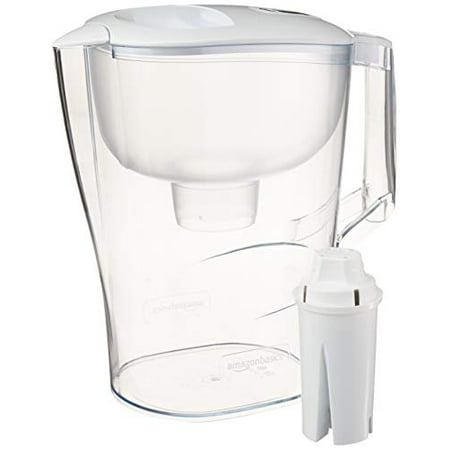 Amazon Basics 10-Cup Pitcher with Filter Compatible with Brita Water Filter Pitcher for Clean, Crisp Water, WQA and NSF Certified, Made in Europe White
