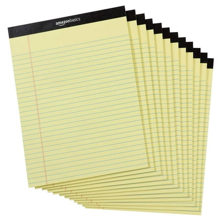 Amazon Basics 50 sheet Wide Ruled Lined Writing Note Pad, 8.5" x 11.75", 12-Pack, 600 Perforated Sheets, Canary