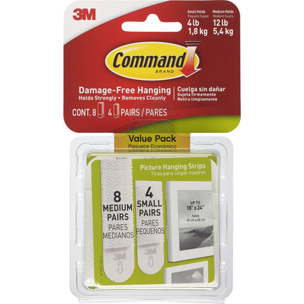 3M Command Picture Hanging Strips Big Pack, Removable, (4) Small, (6) Medium, (8) Large, White, 18 Pairs/Pack