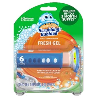 Scrubbing Bubbles Fresh Gel Toilet Bowl Cleaning Stamps, Helps Keep Toilet Clean and Helps Prevent Limescale & Rings, Citrus Scent, 1 Dispenser with 6 Fresh Gel Stamps