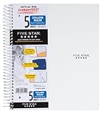 Five Star Spiral Notebook + Study App, 5 Subject, College Ruled Paper, 8-1/2" x 11", 200 Sheets, Fights Ink Bleed, Water Resistant Cover, White (72460)