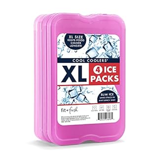 Cool Coolers by Fit & Fresh 4 Pack XL Slim Ice Packs, Quick Freeze Space Saving Reusable Ice Packs for Lunch Boxes or Coolers, Purple Purple 4 PK