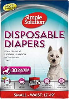Simple Solution Female Dog Diapers – Disposable Diapers for Potty Training, Incontinence, and Heat Cycle Protection – Leak-Proof Fit for Small Dogs, 12–19 Inch Waist – 30 Count