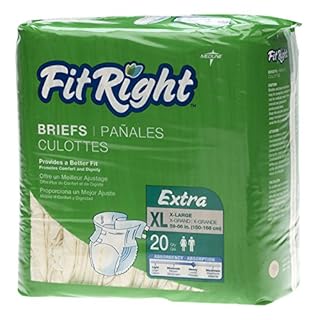 FitRight OptiFit Extra Adult Briefs with Tabs, Unisex, X-Large (56-64 Inches), Moderate Absorbency, Comfortable and Protective, Ideal for Medical Patients, Hospitals, Nursing Homes, Pack of 20