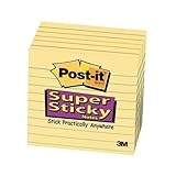 Post-it Super Sticky Lined Notes, 6 Sticky Note Pads, 4 x 4 in., School Supplies for Students, Ideal for Textbooks, Notebooks, Walls and Vertical Surfaces, Canary Yellow