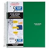 Five Star Spiral Notebook + Study App, 5 Subject, College Ruled Paper, 8-1/2" x 11", 200 Sheets, Fights Ink Bleed, Water Resistant Cover, Forest Green (72079)