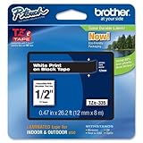 Brother Genuine P-touch TZE-335 Label Tape, 1/2" (0.47") Standard Laminated P-touch Tape, White on black, Laminated for Indoor or Outdoor Use, Water Resistant, 26.2 Feet (8M), Single-Pack