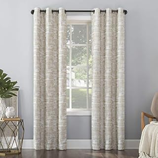 96"x40" Parrish Distressed Grid Thermal Extreme 100% Blackout Grommet Curtain Panel Beige - Sun Zero: Beige Grommet Thermal Curtain