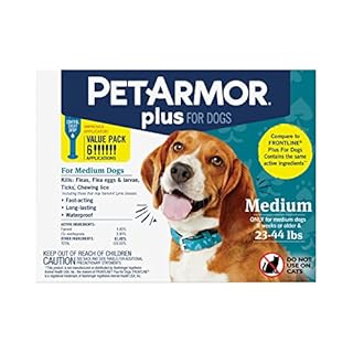 PetArmor Plus Flea and Tick Prevention for Dogs, Dog Flea and Tick Treatment, 6 Doses, Waterproof Topical, Fast Acting, Medium Dogs (23-44 lbs)