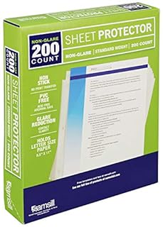 Samsill 200 Pack Sheet Protectors, 8.5x11 Inch Page Protectors for 3 Ring Binder, Standard Weight, Non-Glare Protector, Letter Size, Top Loading, Acid Free
