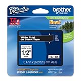 Brother Genuine P-touch TZE-335 Label Tape, 1/2" (0.47") Standard Laminated P-touch Tape, White on black, Laminated for Indoor or Outdoor Use, Water Resistant, 26.2 Feet (8M), Single-Pack