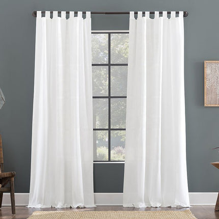 50"x96" Archaeo Light Filtering Linen Cotton Blend Tab Top Curtain Panel White: Transitional Indoor Plain Weave