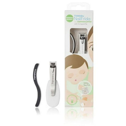 Frida Baby NailFrida Baby Nail Clippers & Nail File & Buffer for Newborns and Up, Safety Spyhole, Nickel Free, Curved Clipper to Fit Babies Nails White/Silver