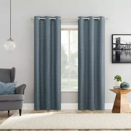 2pc 37"x63" Sun Zero Wylder Texture Thermal Blackout Grommet Curtain Panel Pair Navy Blue (Please be advised that sets may be missing pieces or otherwise incomplete.)