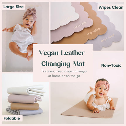 Ava + Oliver Vegan Leather Baby Changing Mat 16 X 30in Cream