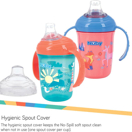Nuby No-Spill Baby's First Soft Spout Cup 8oz 2-Pack Aqua Ocean Pink