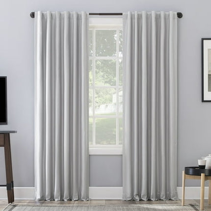 50"x95" Sun Zero Blackout Evelina Faux Dupioni Silk Curtain Panel Chrome Gray: Modern Solid Back Tab Indoor Panel